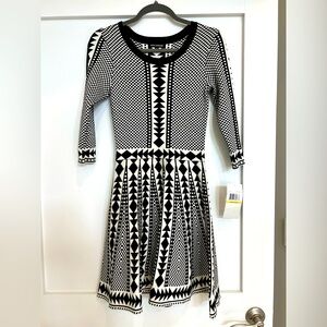 Sweater dress fit and flare black and white size medium new with tag